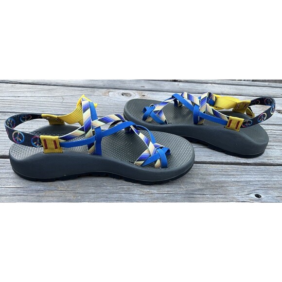 Chaco ZX/2 Men’s 9 Sport Sandals Stripe Peace Sign Blue/Yellow main image 5